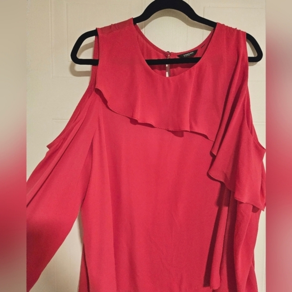 Womens XL Magenta Pink top Blouse long sleeve cold shoulder NWT - Picture 2 of 5